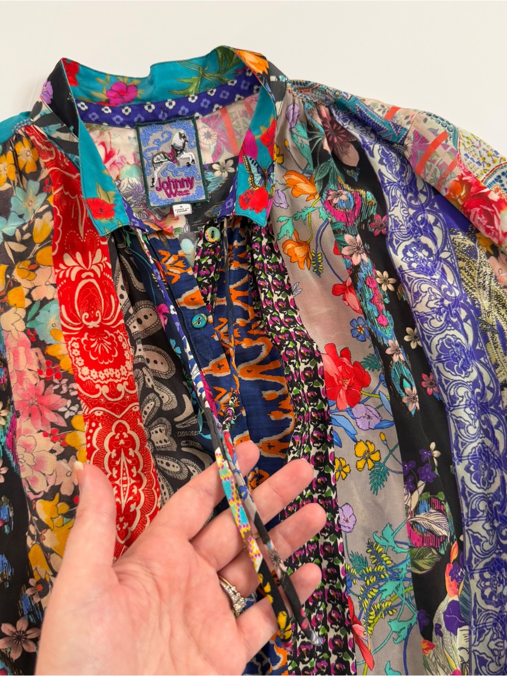 Johnny Was Shirt Womens Small 100% Silk Treble Sofia Button Up Boho - Picture 5 of 8